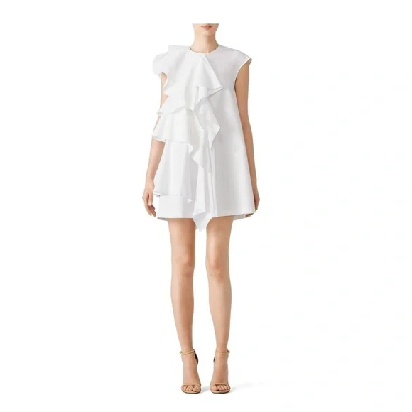 MSGM dress white mini IT 44 US 8 ruffle tiered cotton pockets shirt cocktail EUC